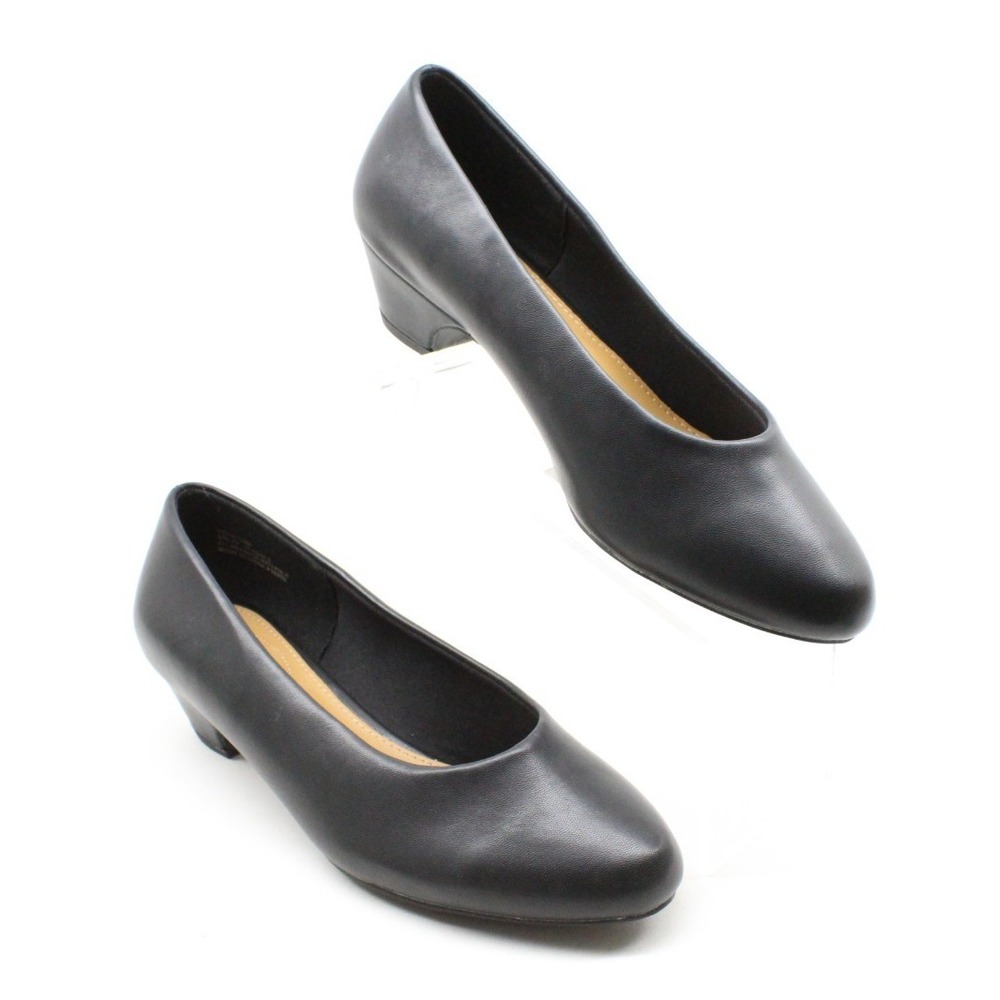 Comfortview Women's Vida Pumps 8.5W Black Faux Leather Slip On Low Heel Shoes‎